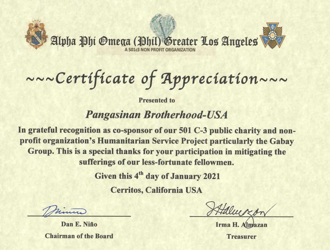 Certificate of Appreciation